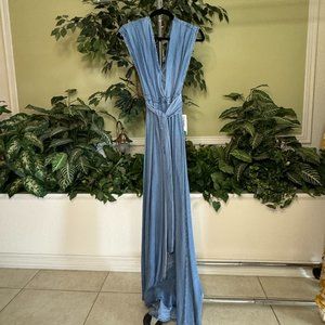 Deep V-neckline Denim Convertible Maxi Dress